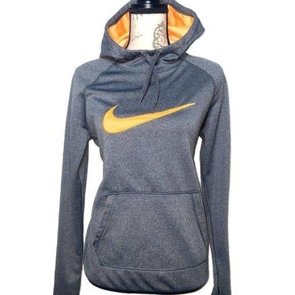 Nike Dri Fit Dark Gray w Orange Hoodie Sweatshirt - Picture 1 of 6